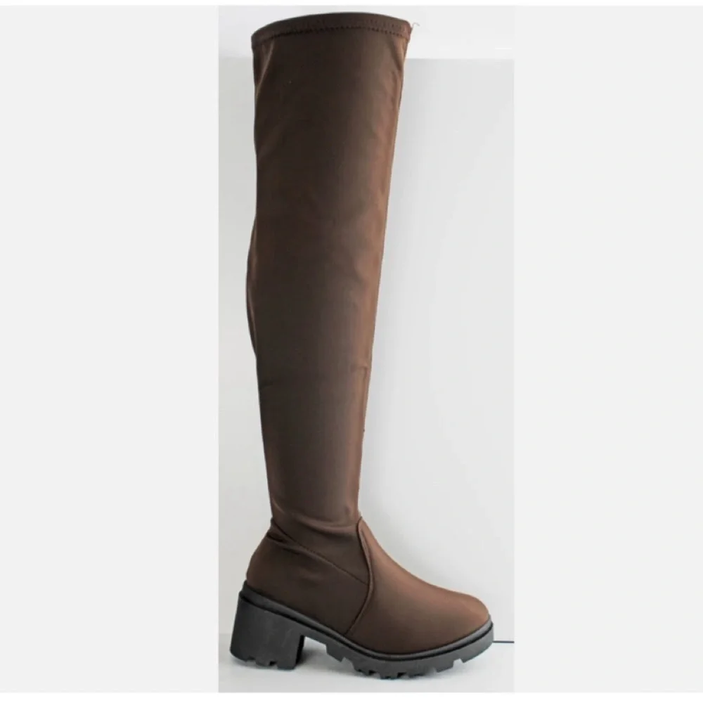 Brown Over knee platform Lycra boots